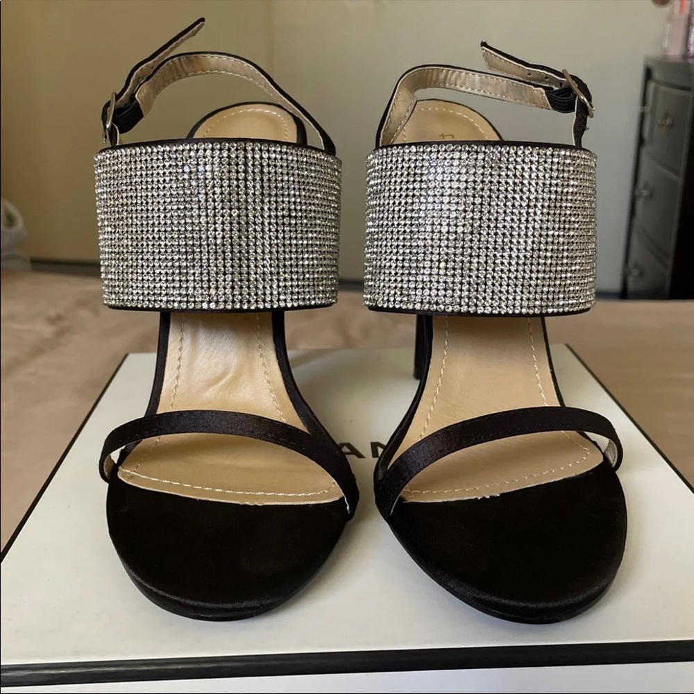 Fashion Nova Women Black Rhinestone Heels
